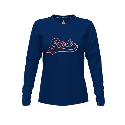 [FTLVCFNV-FYXS-LOGO3] Decker Comfort T-Shirt (Female Youth XS, Navy, V Neck, Logo 3, Long Sleeve)