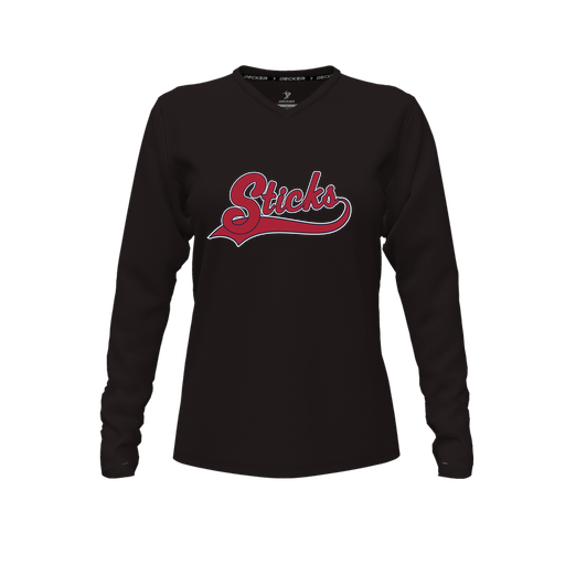 [CUS-DFW-TEES-PER-VNK-LSL-BLK-FYXS-LOGO1] Decker Performance T-Shirt (Female Youth XS, Black, V Neck, Logo 1, Long Sleeve)