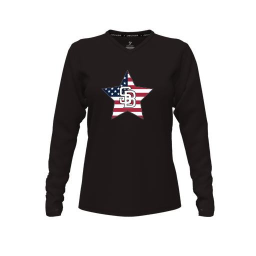 [CUS-DFW-TEES-PER-VNK-LSL-BLK-FYXS-LOGO2] Performance T-Shirt (Female Youth XS, Black, V Neck, Logo 2, Long Sleeve)
