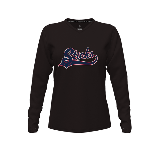 [CUS-DFW-TEES-PER-VNK-LSL-BLK-FYXS-LOGO3] Performance T-Shirt (Female Youth XS, Black, V Neck, Logo 3, Long Sleeve)