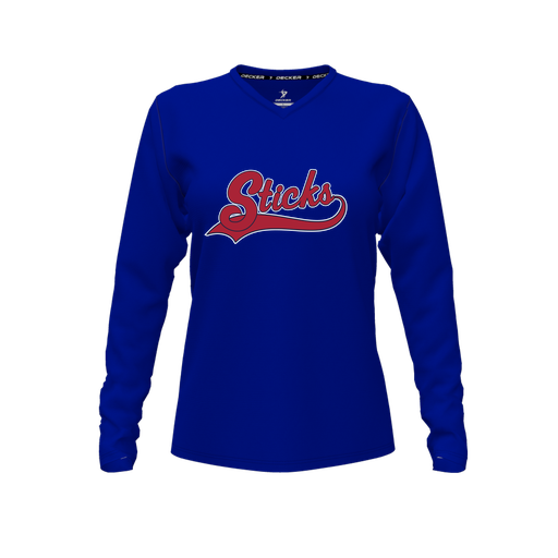 [CUS-DFW-TEES-PER-VNK-LSL-RYL-FYXS-LOGO1] Performance T-Shirt (Female Youth XS, Royal, V Neck, Logo 1, Long Sleeve)