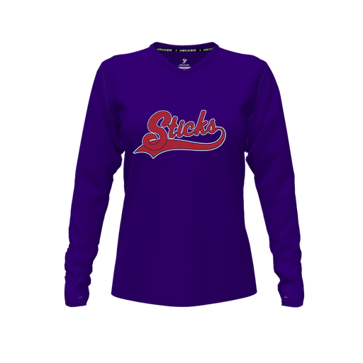 [CUS-DFW-TEES-PER-VNK-LSL-PUR-FYXS-LOGO1] Decker Performance T-Shirt (Female Youth XS, Purple, V Neck, Logo 1, Long Sleeve)