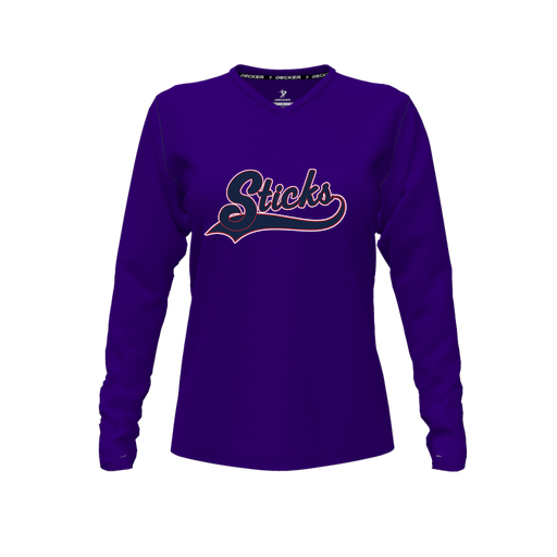 [CUS-DFW-TEES-PER-VNK-LSL-PUR-FYXS-LOGO3] Performance T-Shirt (Female Youth XS, Purple, V Neck, Logo 3, Long Sleeve)