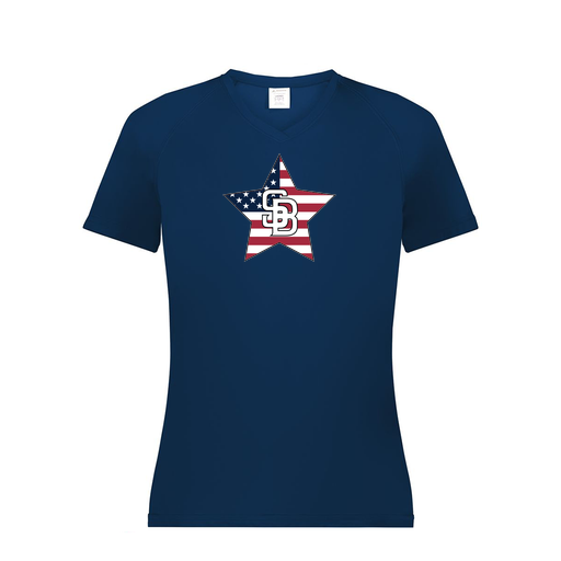 [2792.065.XS-LOGO2] Ladies Smooth Sport V-Neck T-Shirt (Female Adult XS, Navy, Logo 2)
