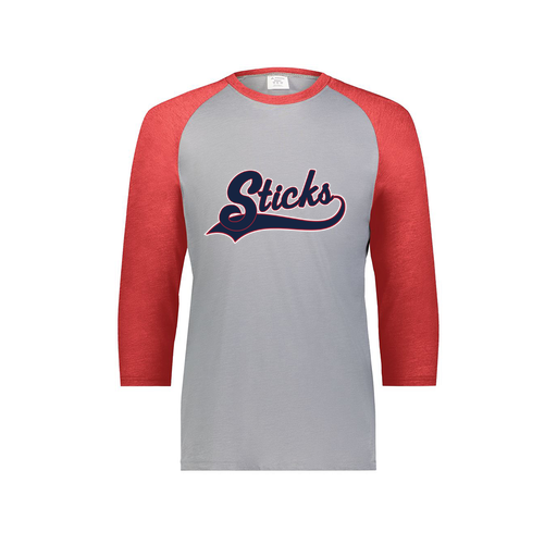 [6879.27V.S-LOGO3] Men's Vintage 3/4 Sleeve T-Shirt (Adult S, Red, Logo 3)