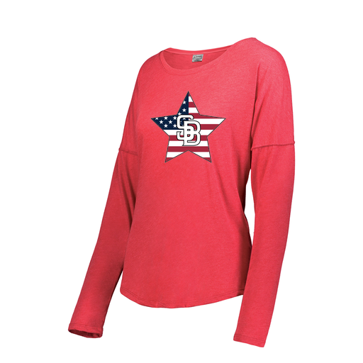 [FTLCUBRD-FAS-LOGO2] Decker Women's Tri-Blend T-Shirt - Long Sleeve (Female Adult S, Red, Logo 2)